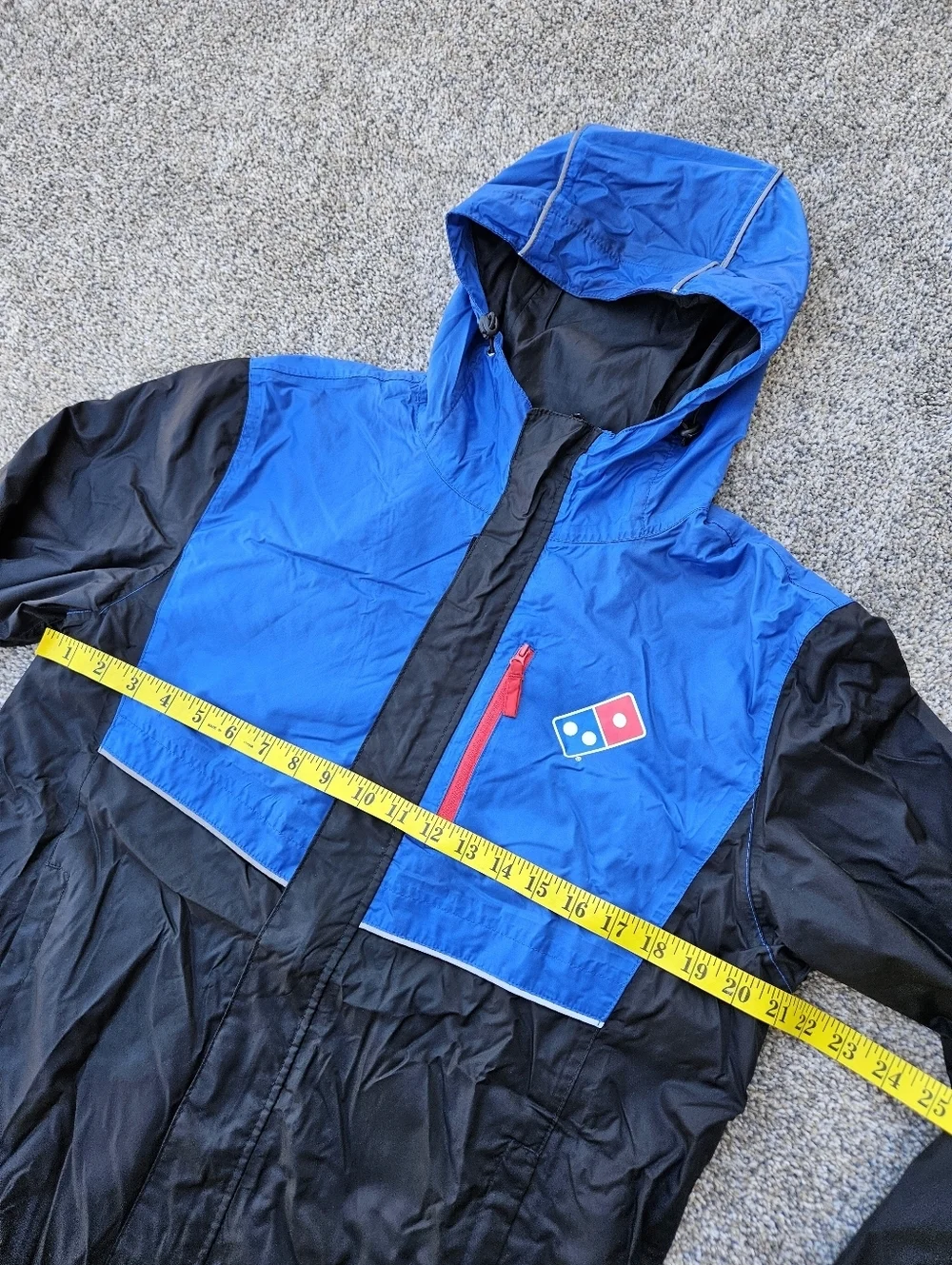 Dominos Pizza Jacket Black Blue Hooded Windbreaker Reflective Full Zip Mens M
